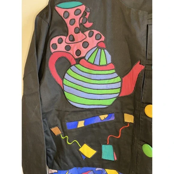 VTG SILKSCAPES Embroidered Artsy Whimsy Art To Wear Teapot Mad Hatter CUSTOM - Picture 2 of 16